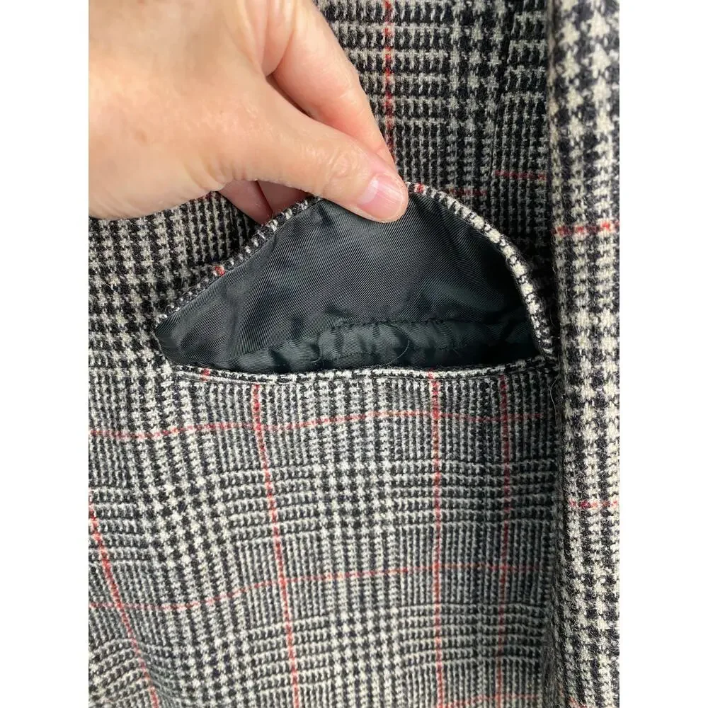 Bronzini Men's 40R Lined 100% Wool Black Red Classic Plaid‎ Blazer *